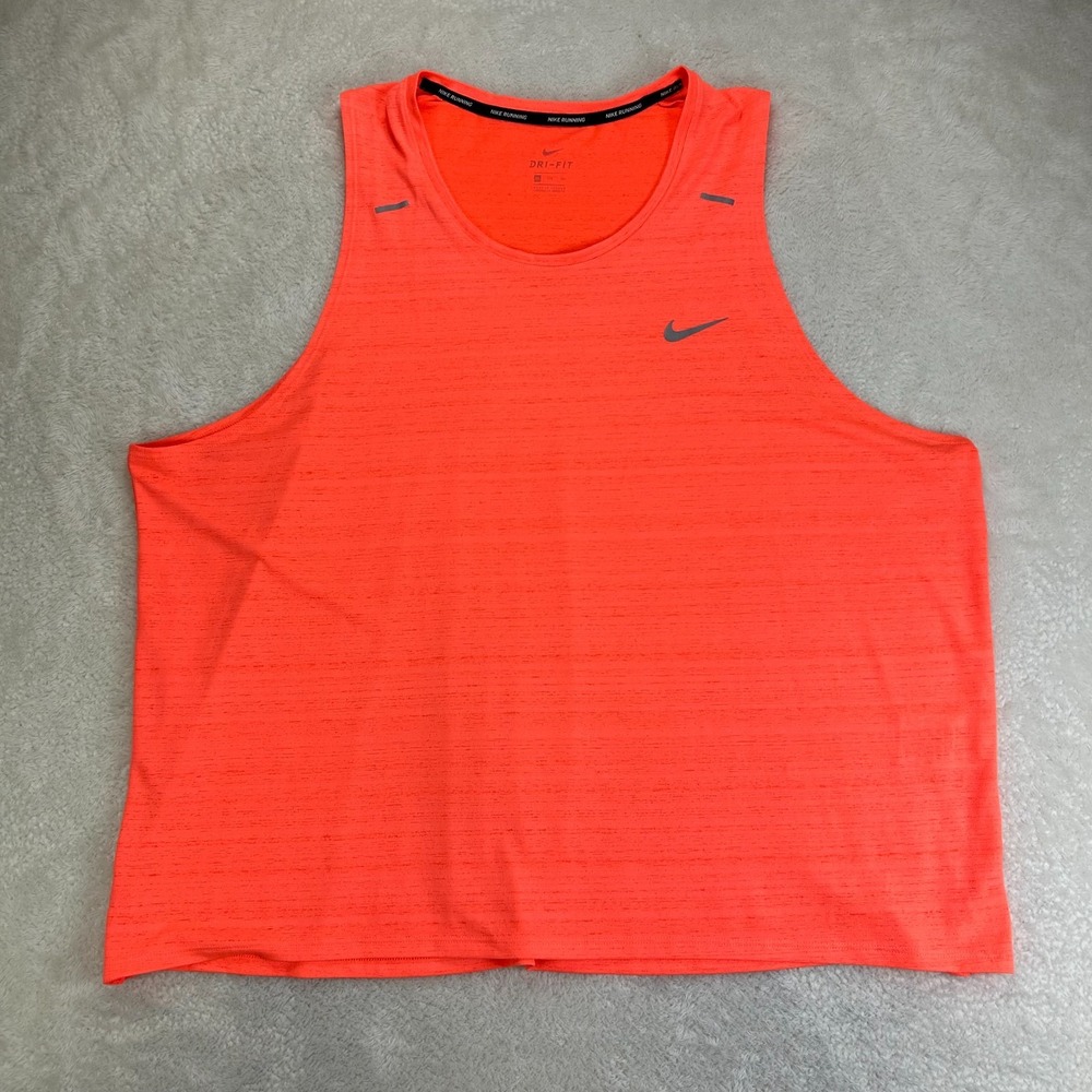 Nike Dri-Fit Miler Running Tank Top Mens 3XL Orange Lightweight Logo Round Neck